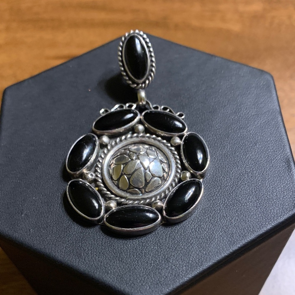 Vintage Mexico Kimparo Black Onyx Sterling Silver Pendant